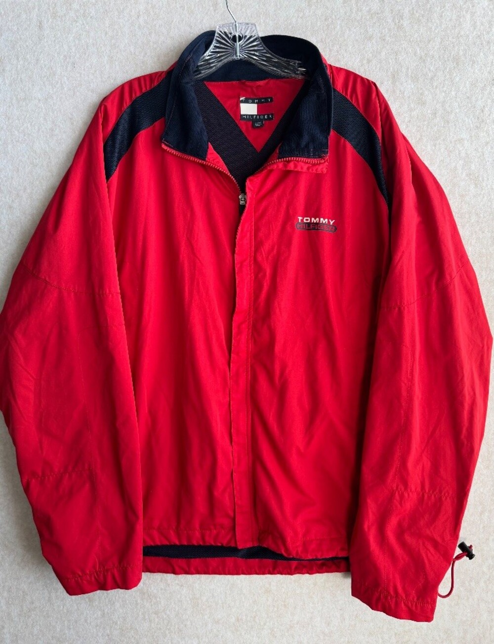 Tommy Hilfiger Y2K 2005 Windbreaker Jacket Mens XL Red Navy Mesh Lined Logo